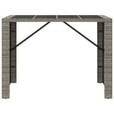 Vidaxl Barska miza s stekleno ploščo siva 145x80x110 cm poli ratan