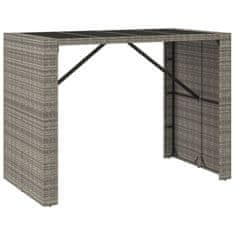 Vidaxl Barska miza s stekleno ploščo siva 145x80x110 cm poli ratan