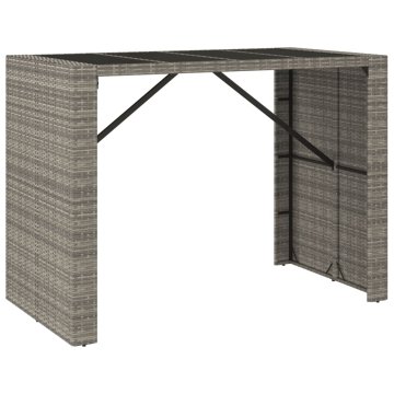 Vidaxl Barska miza s stekleno ploščo siva 145x80x110 cm poli ratan