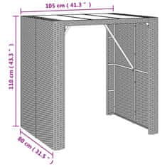 Vidaxl Barska miza s stekleno ploščo rjava 105x80x110 cm poli ratan