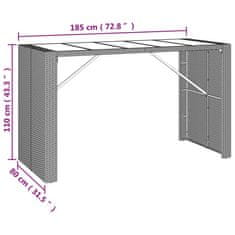 Vidaxl Barska miza s stekleno ploščo črna 185x80x110 cm poli ratan