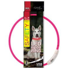 Dog Fantasy Obojek DOG FANTASY LED nylonový růžový M-L 1 ks