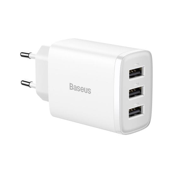 BASEUS Compact polnilnik 3x USB 17W, bela