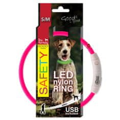 Dog Fantasy Obojek DOG FANTASY LED nylonový růžový S-M 1 ks