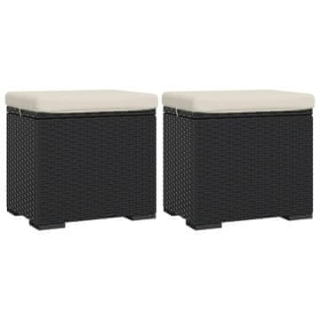 Vidaxl Tabure z blazino 2 kosa črne barve 40x30x40 cm poli ratan