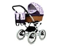 Babylux Classic White Lilac Flowers | 4v1 Kombinirani Voziček kompleti | Otroški voziček + Carrycot + Avtosedežem + ISOFIX