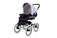 Babylux Classic White Lilac Flowers | 4v1 Kombinirani Voziček kompleti | Otroški voziček + Carrycot + Avtosedežem + ISOFIX