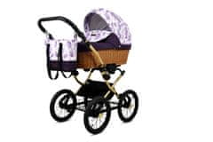 Babylux Classic Gold Lilac Flowers | 4v1 Kombinirani Voziček kompleti | Otroški voziček + Carrycot + Avtosedežem + ISOFIX