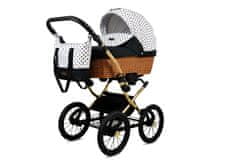 Babylux Classic Gold Black Dots | 4v1 Kombinirani Voziček kompleti | Otroški voziček + Carrycot + Avtosedežem + ISOFIX