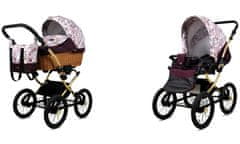 Babylux Classic Gold Maroon Flowers | 2v1 Kombinirani Voziček kompleti | Otroški voziček + Carrycot