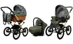 Babylux Classic Gold Olive Star | 3v1 Kombinirani Voziček kompleti | Otroški voziček + Carrycot + Avtosedežem