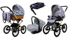 Babylux Classic Gold Silver Hearts | 4v1 Kombinirani Voziček kompleti | Otroški voziček + Carrycot + Avtosedežem + ISOFIX