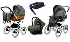 Babylux Classic White Olive Star | 4v1 Kombinirani Voziček kompleti | Otroški voziček + Carrycot + Avtosedežem + ISOFIX