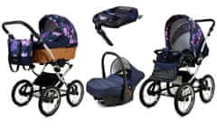 Babylux Classic Exclusive Royal Magnolia | 4v1 Kombinirani Voziček kompleti | Otroški voziček + Carrycot + Avtosedežem + ISOFIX
