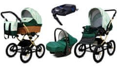 Babylux Classic Gold Green Daisy | 4v1 Kombinirani Voziček kompleti | Otroški voziček + Carrycot + Avtosedežem + ISOFIX