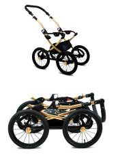 Babylux Margaret Gold Wild Flowers | 3v1 Kombinirani Voziček kompleti | Otroški voziček + Carrycot + Avtosedežem