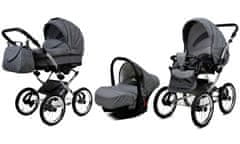 Babylux Margaret Exclusive Grey Flex | 3v1 Kombinirani Voziček kompleti | Otroški voziček + Carrycot + Avtosedežem