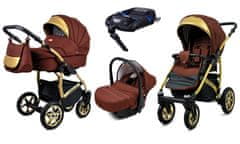 Babylux Gold Lux Chocolate | 4v1 Kombinirani Voziček kompleti | Otroški voziček + Carrycot + Avtosedežem + ISOFIX