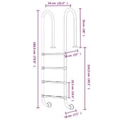 Greatstore Lestev za bazen 54x38x184,5 cm 304 nerjaveče jeklo