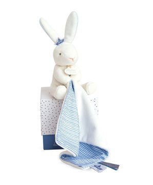 Doudou Darilni set - mornarski zajec z ropotuljico 10 cm