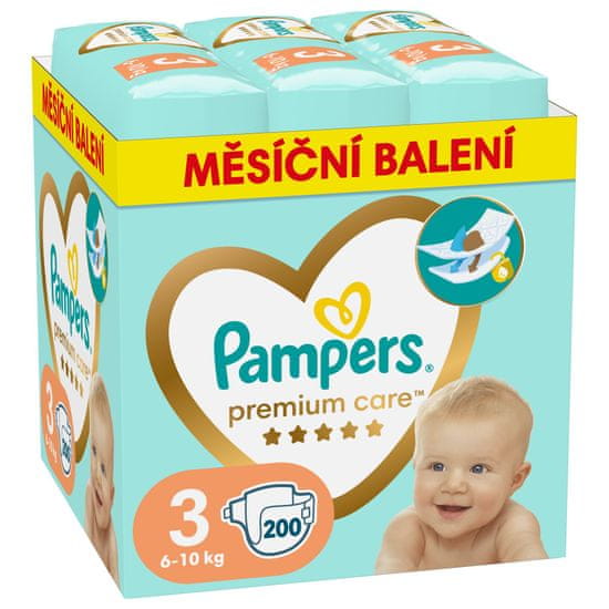 Pampers Premium Care plenice, velikost 3 (6-10 kg), 200 plenic, mesečni paket