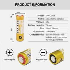 Kitajc Baterija 27A 12V PHOMAX 1kos nadomesti A27BP K27A V27GA VR27 MS27 suha alkalna za enkratno uporabo