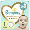 Pampers Premium Care plenice, velikost 1 (2-5 kg), 72 plenic