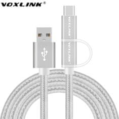 Kitajc Micro USB in USB-C kabel, 100 cm, DVA V ENEM, moški USB-A 2.0 na moški micro USB-A na moški USB-C, Voxlink