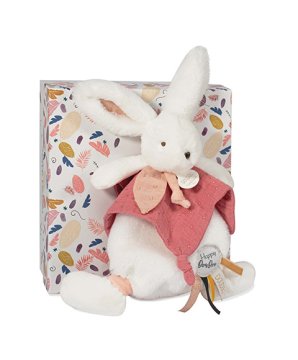 Doudou Darilni set - Plišasti zajček z ropotuljico 25 cm staro roza