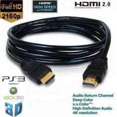 Kitajc HDMI kabel V2.0 dolžine 1 m pozlačen za 3D HDTV 4k 2160p z ethernetom debeline 5.5 mm
