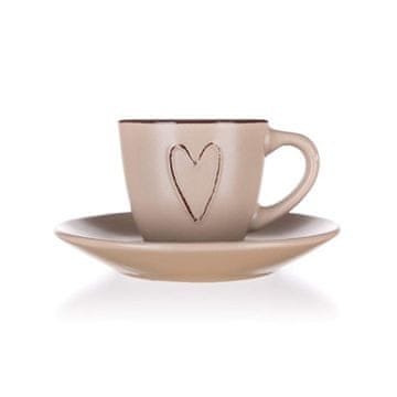 Banquet Skodelica in krožnik HEART 80 ml, bež, komplet 8 kosov