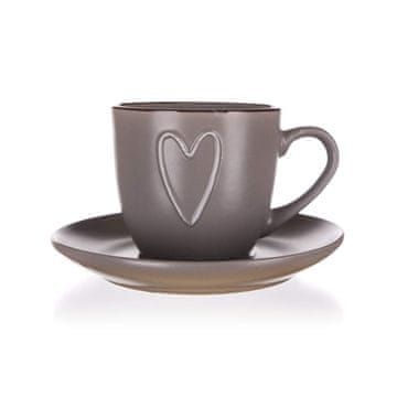 Banquet Skodelica in krožnik HEART 260 ml, rjava, komplet 6 kosov