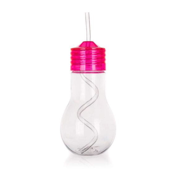 Banquet Plastična steklenica s slamico BULB 600 ml, roza, komplet 3 kosov