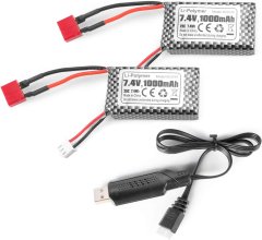 YUNIQUE GREEN-CLEAN 2pcs 7.4V 1000mAh Polnilne lipo baterije s priključkom T Plug za 18859 18858 Q902 35-DJ03 z RC USB polnilcem