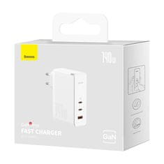 BASEUS GaN5 Pro 2xUSB-C + USB omrežni polnilnik, 140 W (bela)