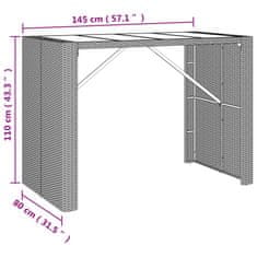 Vidaxl Barska miza s stekleno ploščo rjava 145x80x110 cm poli ratan