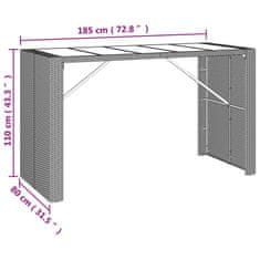 Greatstore Barska miza s stekleno ploščo siva 185x80x110 cm poli ratan