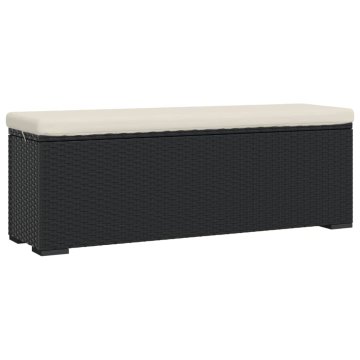 Vidaxl Oblazinjena klop z blazino črna 110x30x40 cm poli ratan