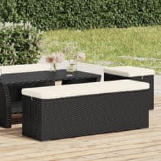 Vidaxl Oblazinjena klop z blazino črna 110x30x40 cm poli ratan