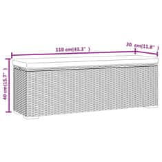 Vidaxl Oblazinjena klop z blazino črna 110x30x40 cm poli ratan