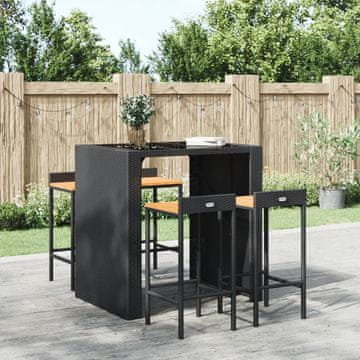 Vidaxl vidaXL Barski stoli, komplet 4 kosov, črn poli ratan in masiven akacijev les