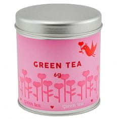 Darilni set, Zeleni čaj 6 g, bela keramična skodelica s srčki, 300 ml, piškoti 15 g, žlička