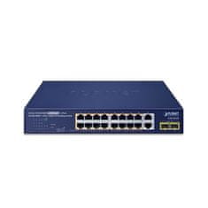 Planet PoE stikalo 18x1Gb + 2xSFP 1Gb, 16x PoE 802.3at 30/185W, VLAN, način razširitve 10Mb-250m