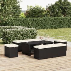 Vidaxl Oblazinjena klop z blazino črna 110x30x40 cm poli ratan