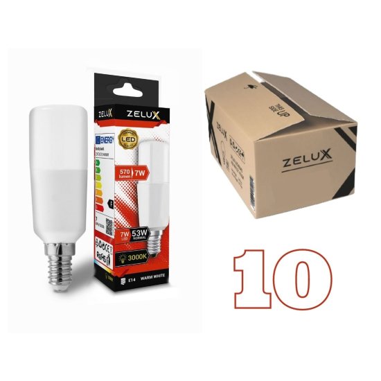 ZELUX 10x LED sijalka E14 7W T30 570lm 3000K