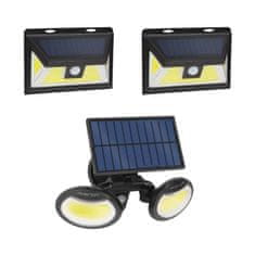 PHENOM Solarni LED komplet - 2x stenska solarna LED svetilka 5W 300lm + solarni reflektor 8W 500lm s senzorjem gibanja in mraka ter 3 načini delovanja