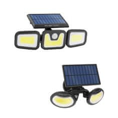 PHENOM 2x solarni COB LED reflektor 10W 600lm in 8W 500lm s senzorjem gibanja z vrtljivimi glavami in 3 načini delovanja