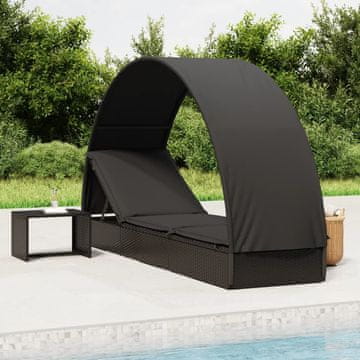 Vidaxl vidaXL Ležalnik s polkrožno streho črne barve 211x57x140 cm PE ratan