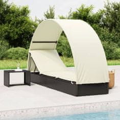 Vidaxl Vrtna postelja s streho črna 211x57x140 cm poli ratan