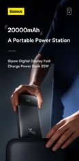 BASEUS Bipow Power bank z digitalnim zaslonom, 20000mAh 25W, črna + USB-C kabel, 60W (PPBD020301)
